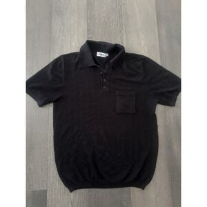 VATPAVE Polo Shirt Mens XL Black Knit Short Sleeve Chest Pocket Retro Collared